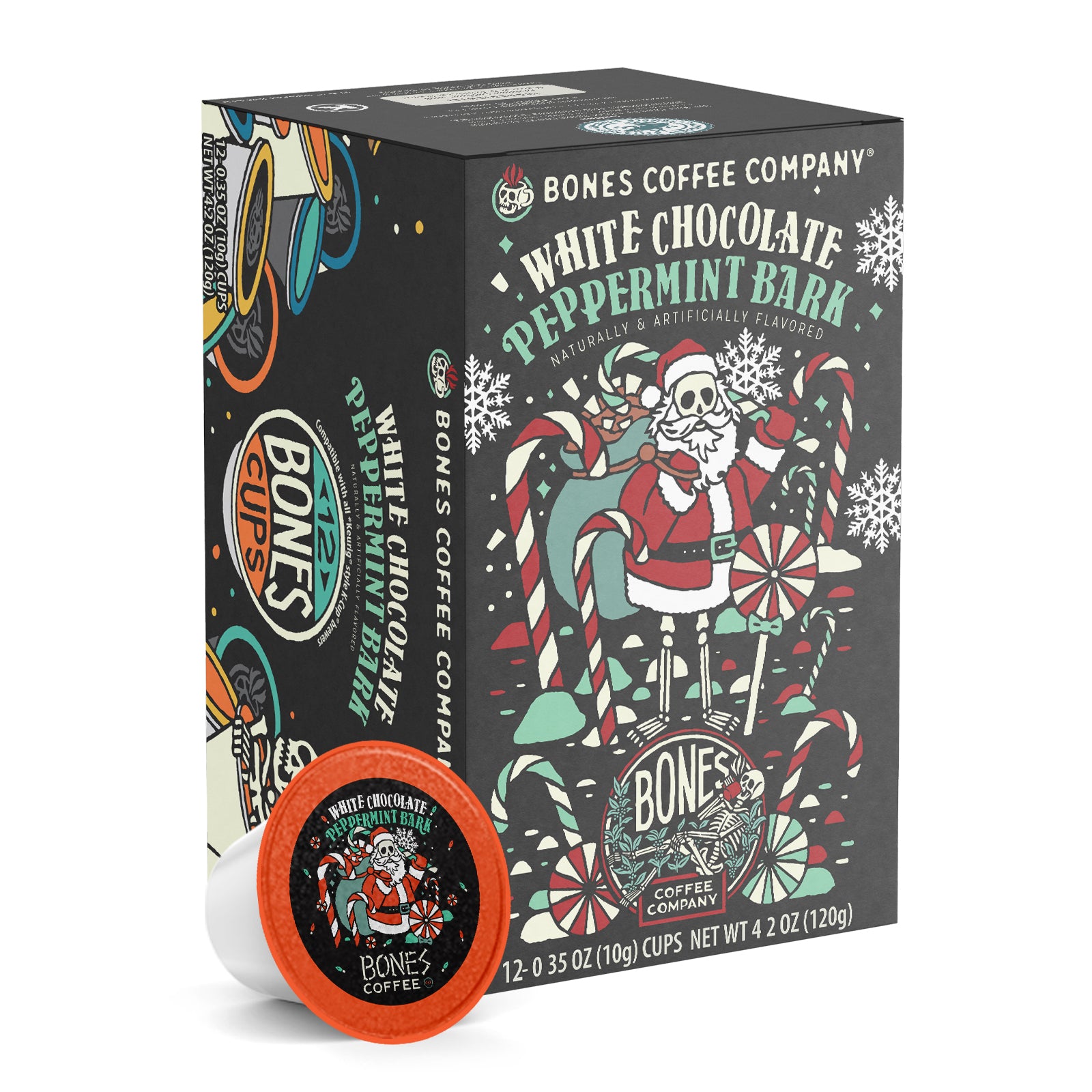 White Chocolate Peppermint Bark Single Serve Coffee Pods Bones Coffee